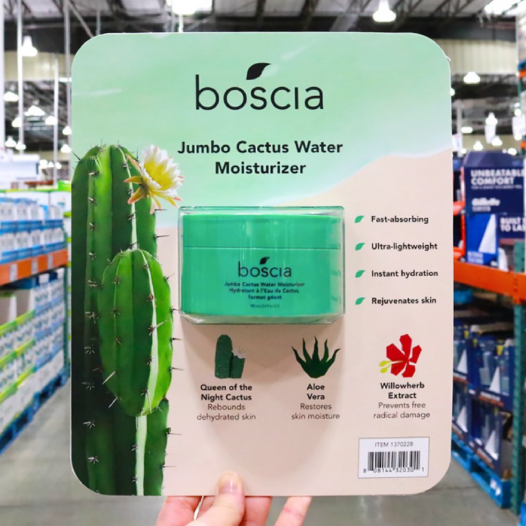 A social post on Costco's Instagram feed featuring boscia Jumbo Cactus Water Moisturizer.