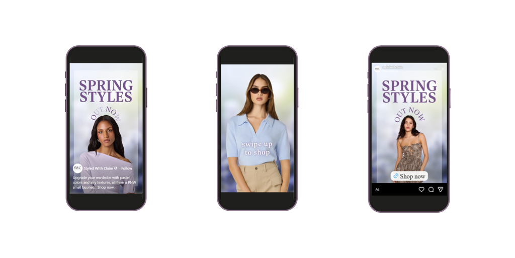 Three ads on Instagram featuring spring outfits.