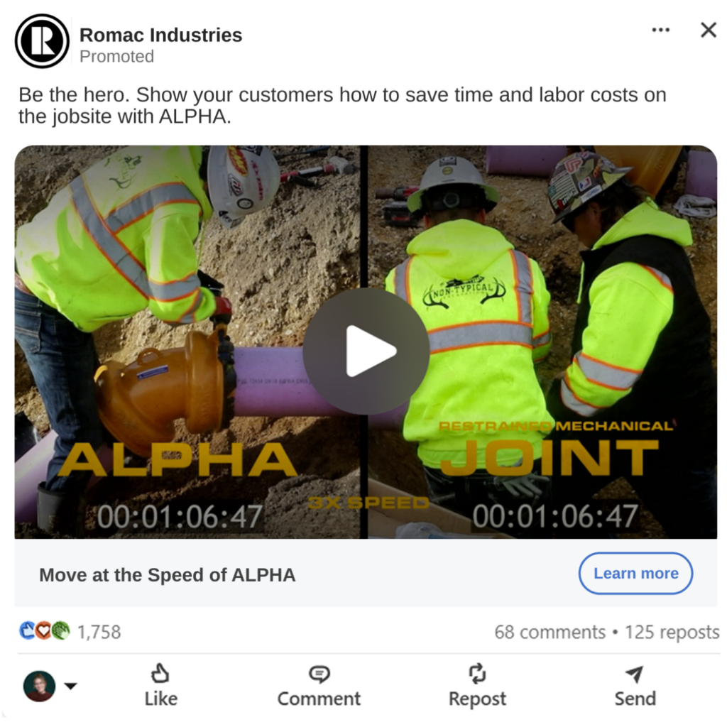 A LinkedIn ad for Romac Industries.